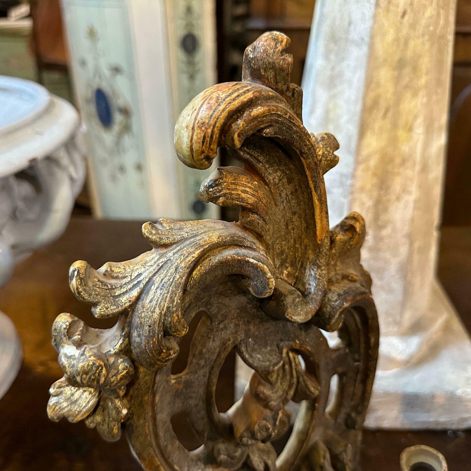 photo furniture 1900s Baroque Hand Carved Lacquered Wood And Iron Italian Wall Sconces