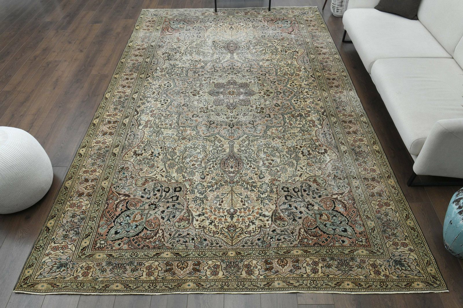 8'x12' Vintage Turkish Rug, Oushak Rug, Handmade Wool Rug, Gift Rug, Art Deco, Area Rug, High Quality, One Of A Kind, Floral Oriental Carpet photo for sale