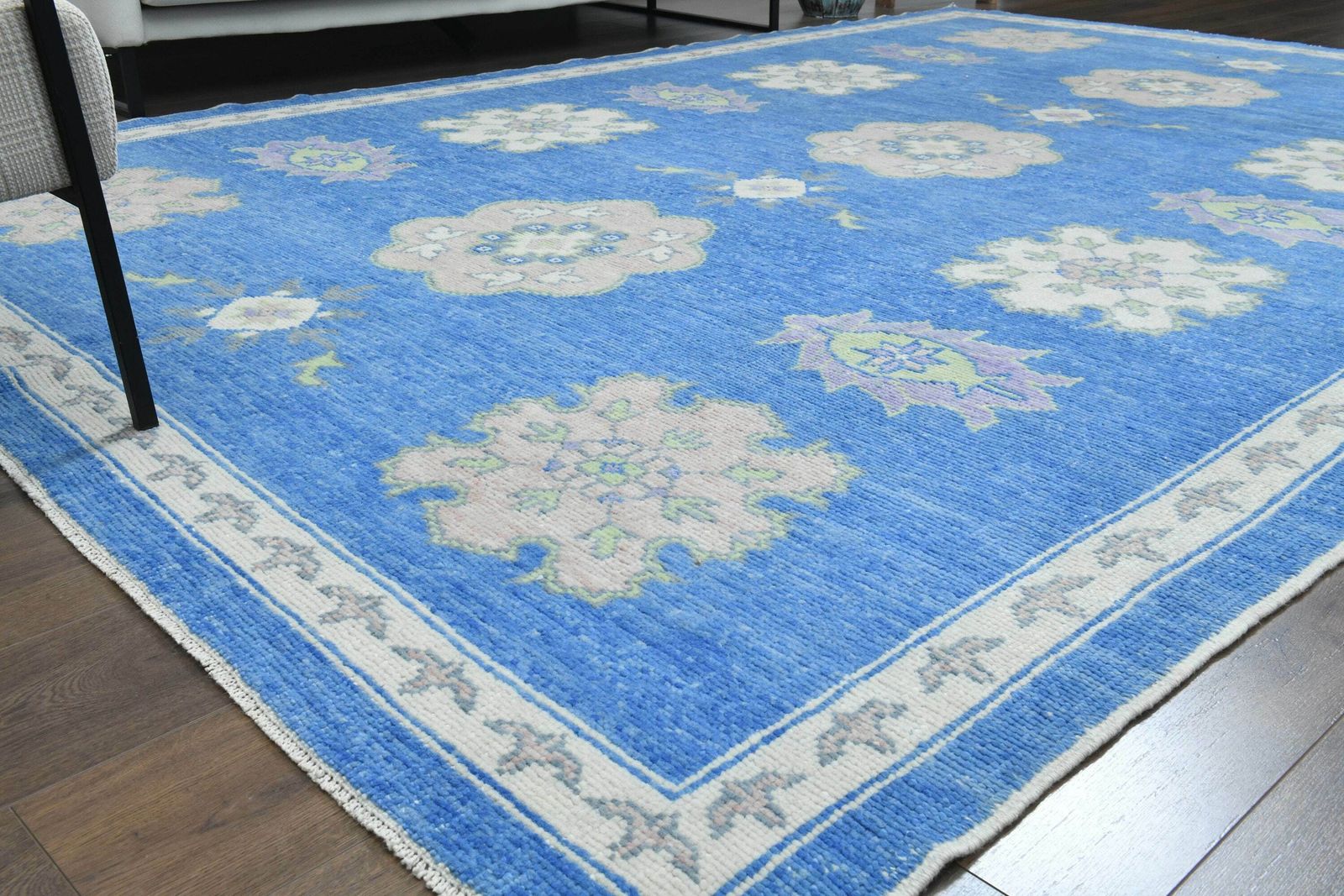 8x12.1 Ft, Blue Oushak Rug, One Of A Kind, Vintage Turkish Rug, Oushak Handmade Wool, Blue Floral Rug, Decor, Traditional Ethnic Carpet photo buy