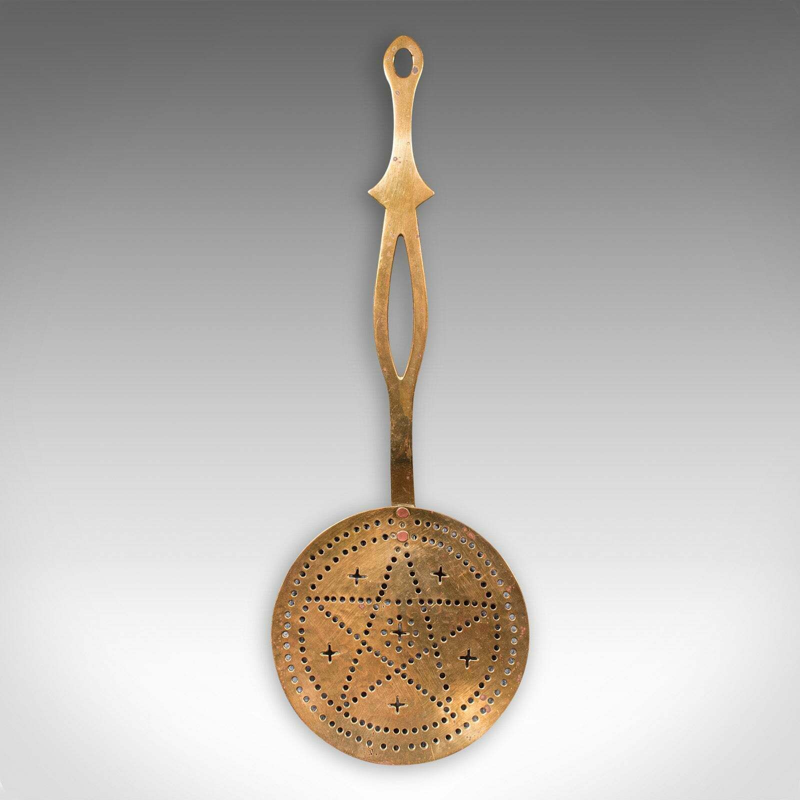 Antique Chestnut Warmer, English, Brass, Fireside Crumpet Toaster, Georgian photo furniture