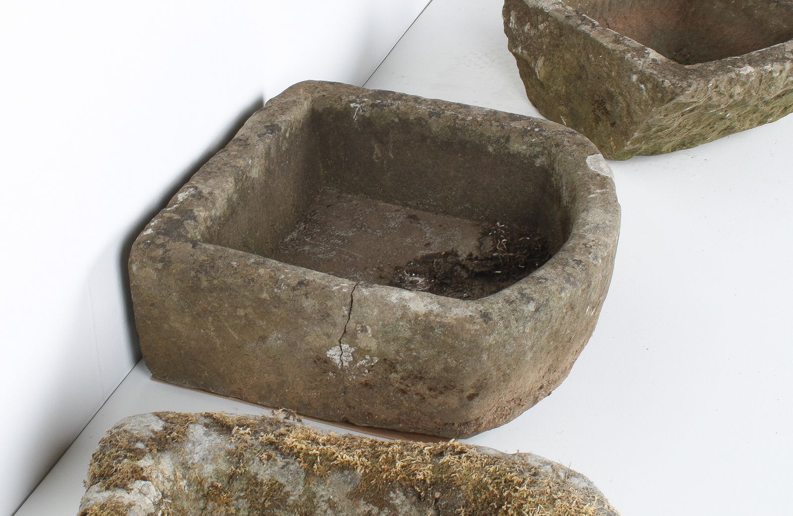 Small D Shape Carved Stone Weathered Sandstone Planter | Bonsai Pot photo 375.0