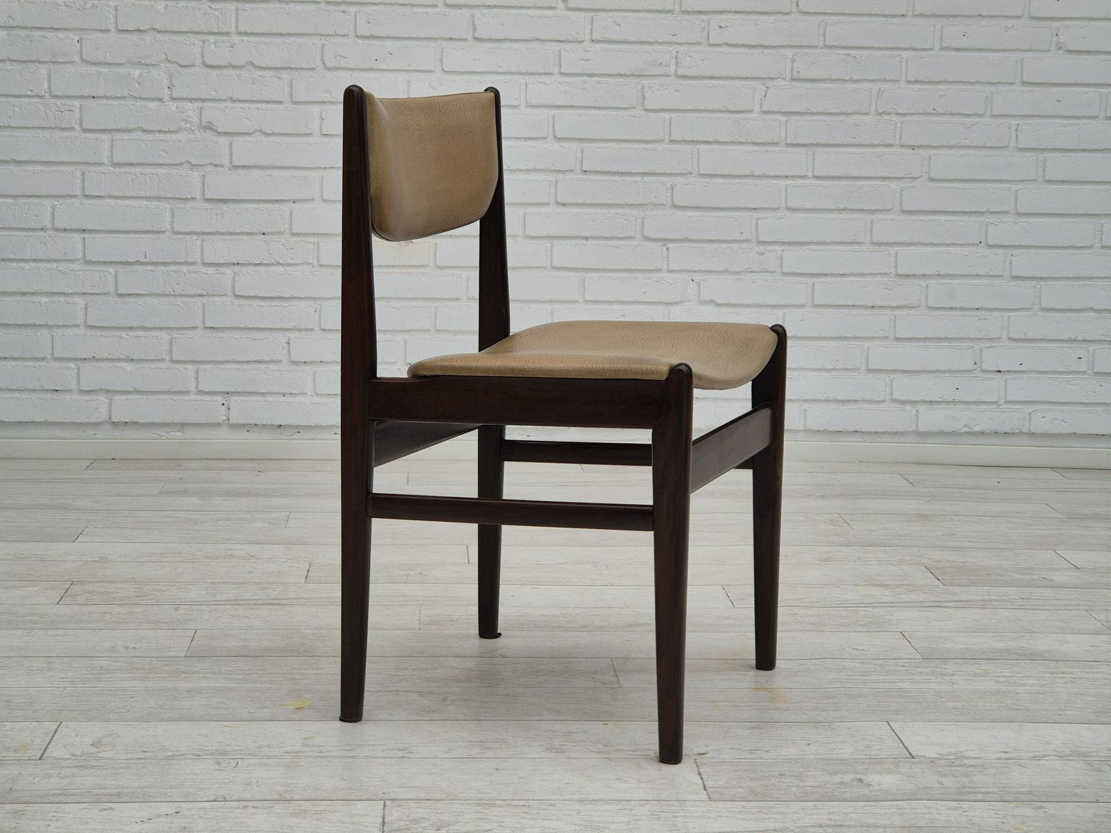 1970s, Set Of 5 Danish Dinning Chairs, Original Condition, Teak Wood, Leather. photo buy