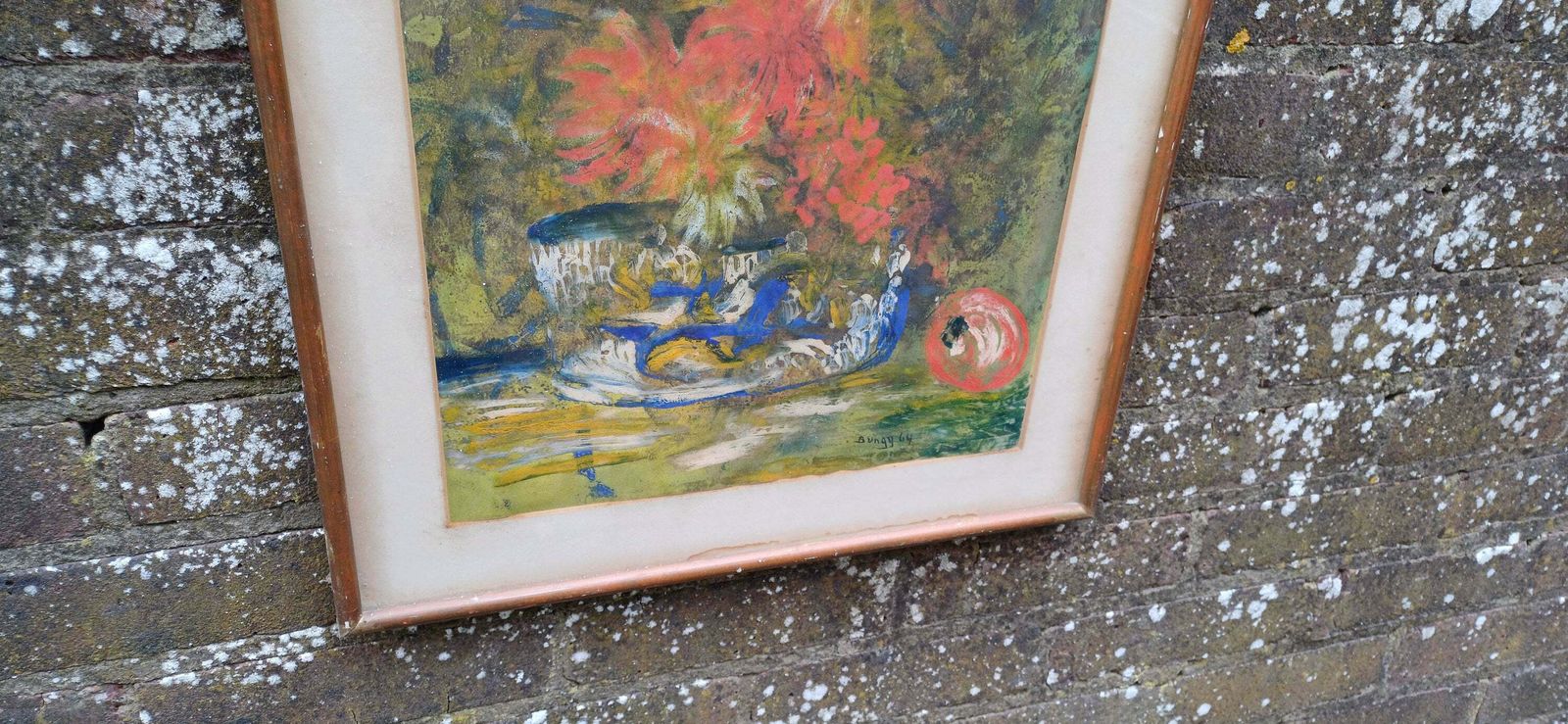 Retro Authentic Abstract Still Life, Oil Painting, By Bungy 1964   Glazed Wooden Frame, Ready To Hang photo Art
