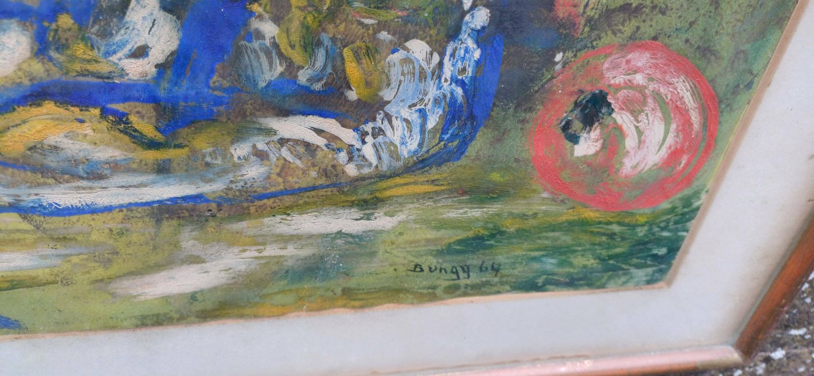 Retro Authentic Abstract Still Life, Oil Painting, By Bungy 1964   Glazed Wooden Frame, Ready To Hang photo 92.0