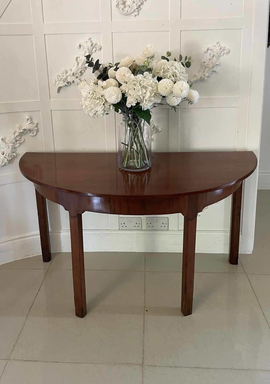 Large Pair Of Antique 19th Century Quality Figured Mahogany Demi Lune Shaped Tables photo furniture