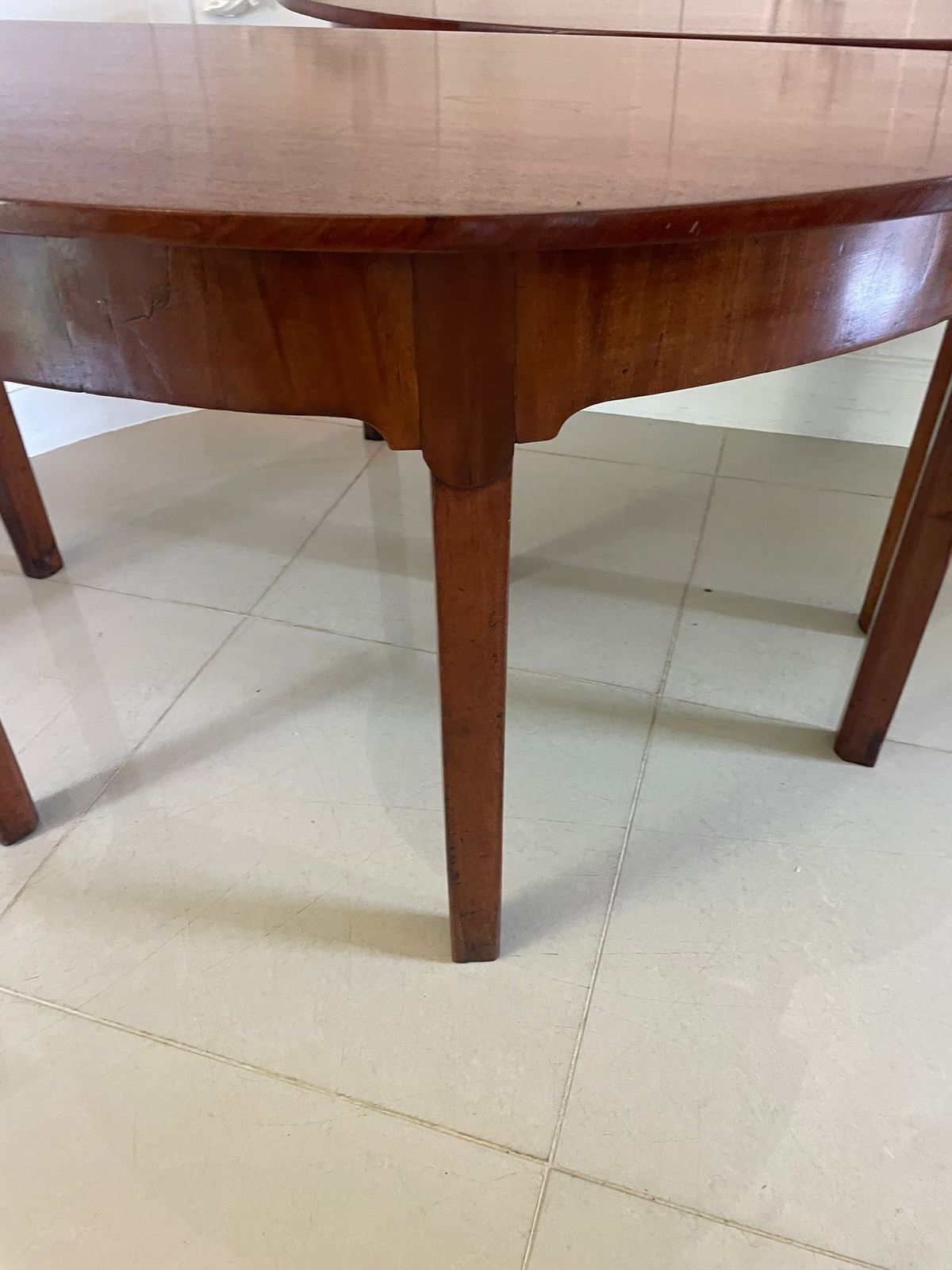 Large Pair Of Antique 19th Century Quality Figured Mahogany Demi Lune Shaped Tables photo vinterior