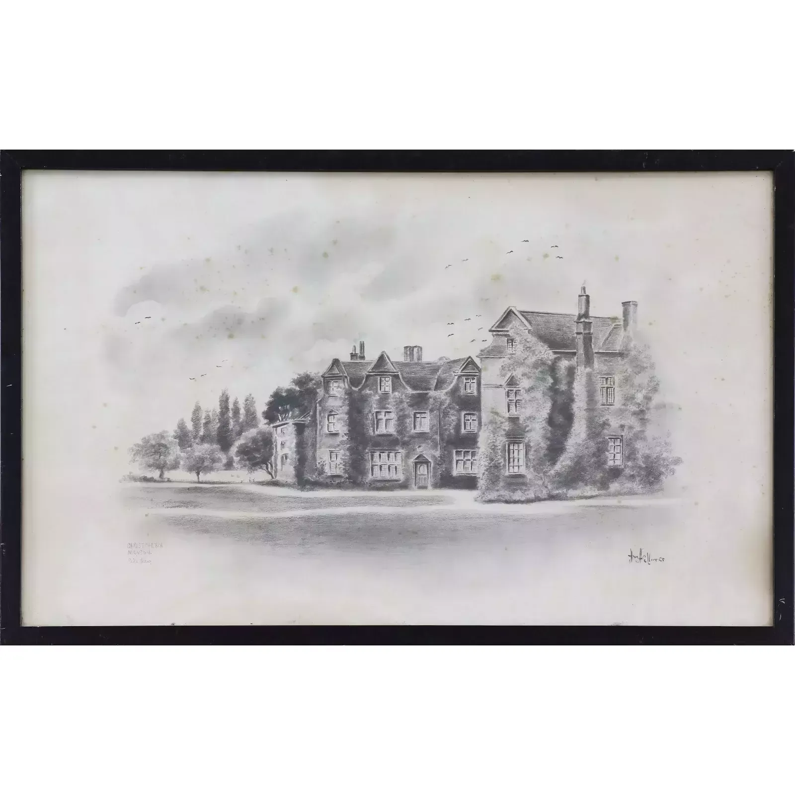 Pencil Sketch By Herbert Wynn Hellings Titled Christchurch Mansion. Side View