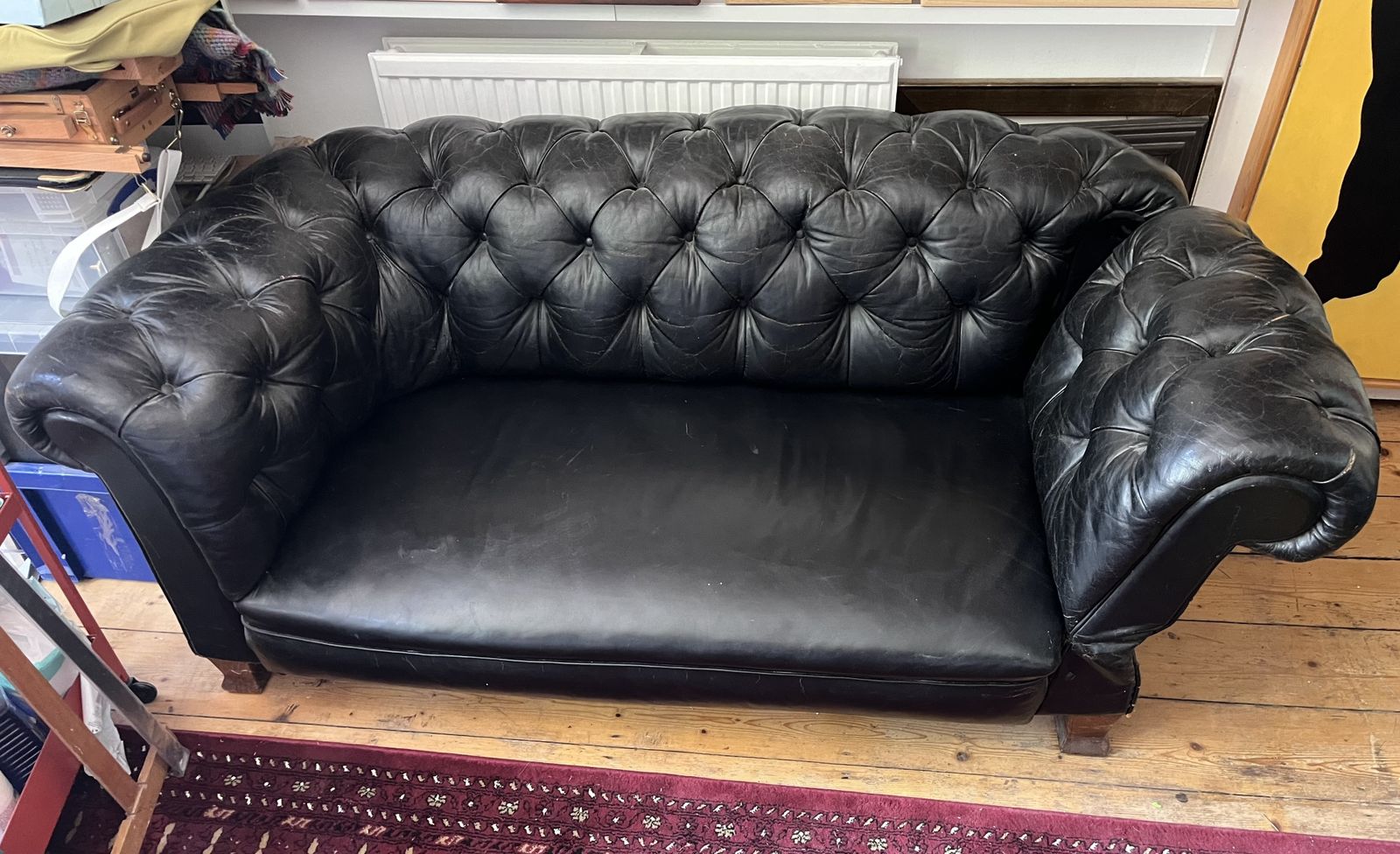 Vintage Black Leather Chesterfield Sofa photo Furniture