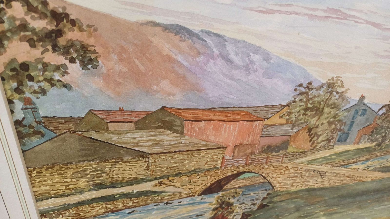 Huge Original 1981 Watercolour Landscape Of Wastdale Head Lake District. David C Bentley. photo vintage