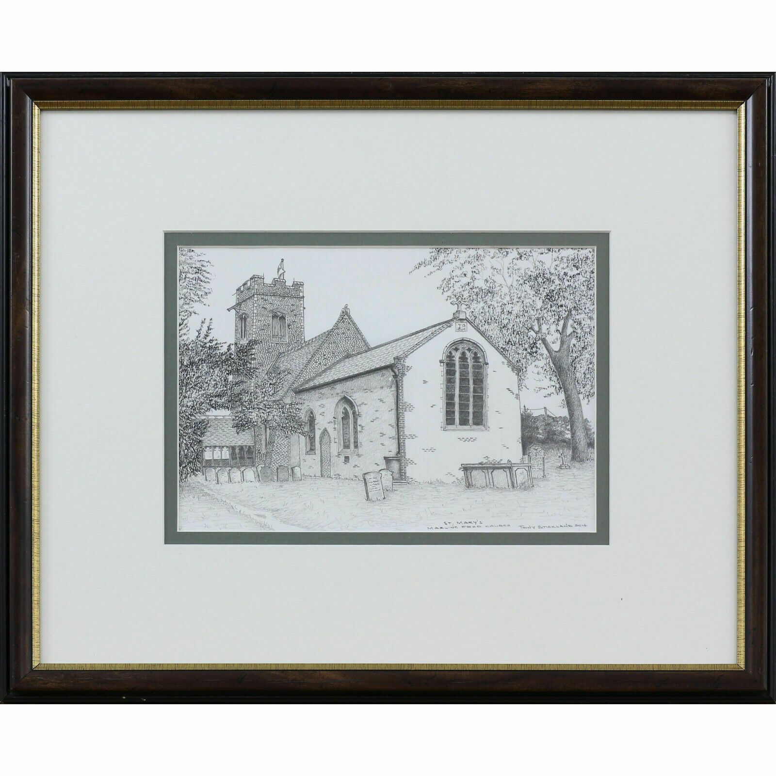 Pencil Sketch Titled St. Mary's Marling Ford Church By Tony Stickland