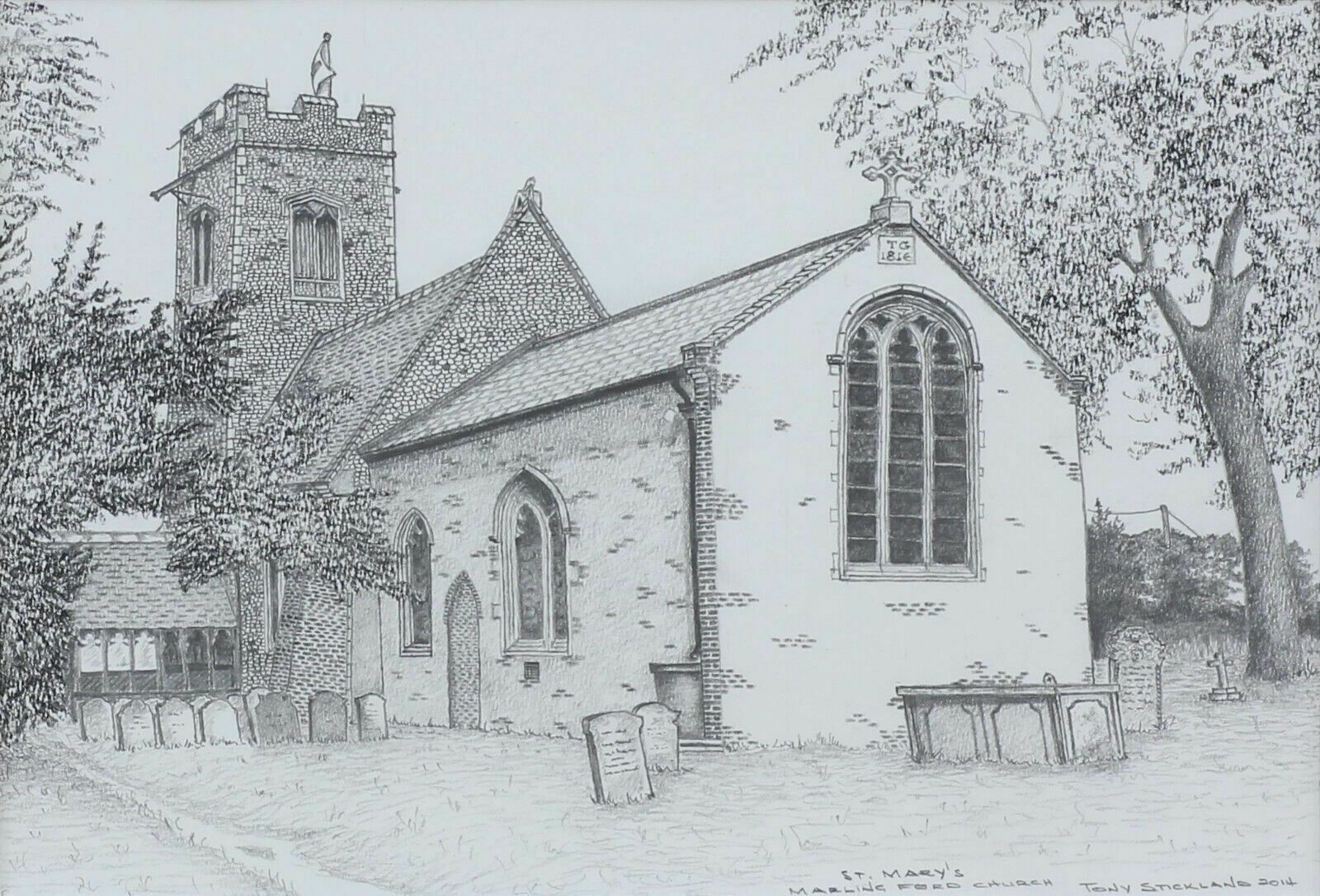 Pencil Sketch Titled St. Mary's Marling Ford Church By Tony Stickland photo furniture