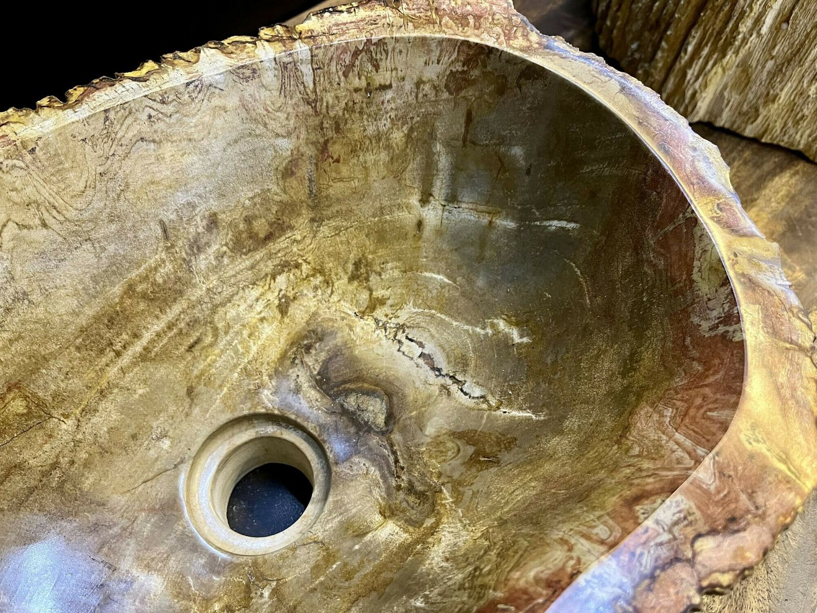 photo for sale Contemporary Petrified Wood Sink In Beige/ Brown/ Yellow And Pink Tones, 2024