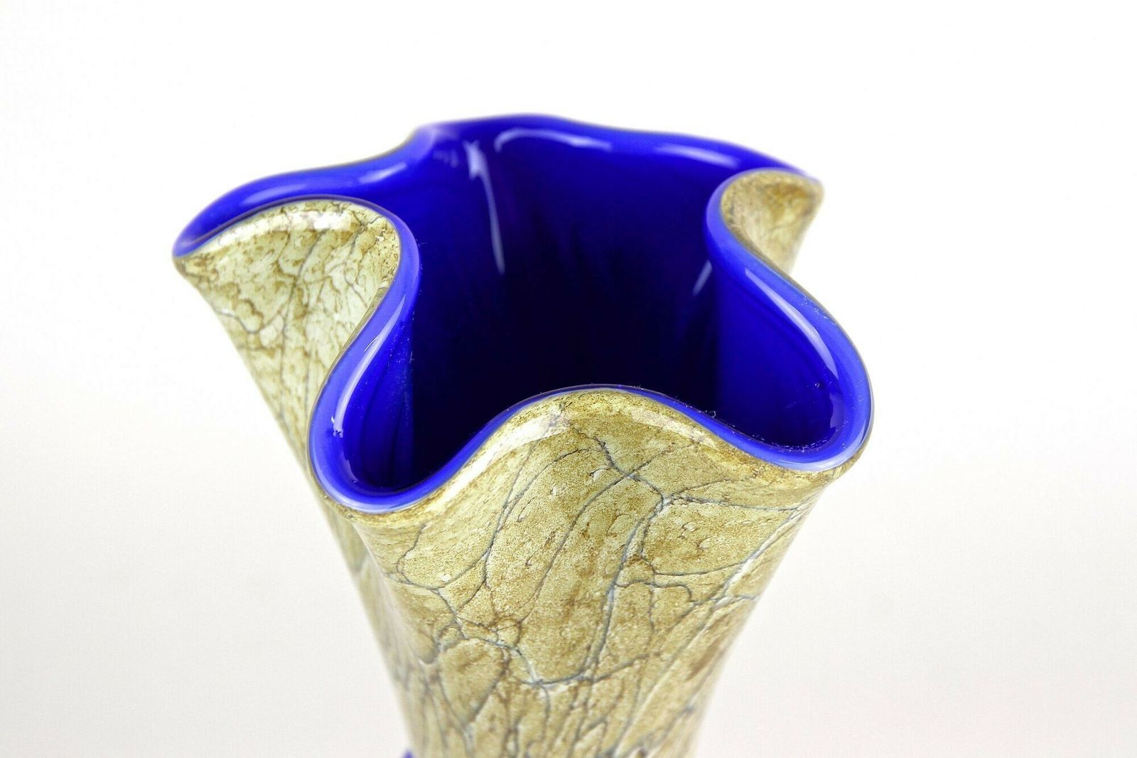 Mid Century Modern Murano Glass Vase With Blue Glass Thread, Italy Ca. 1970s photo 515.0