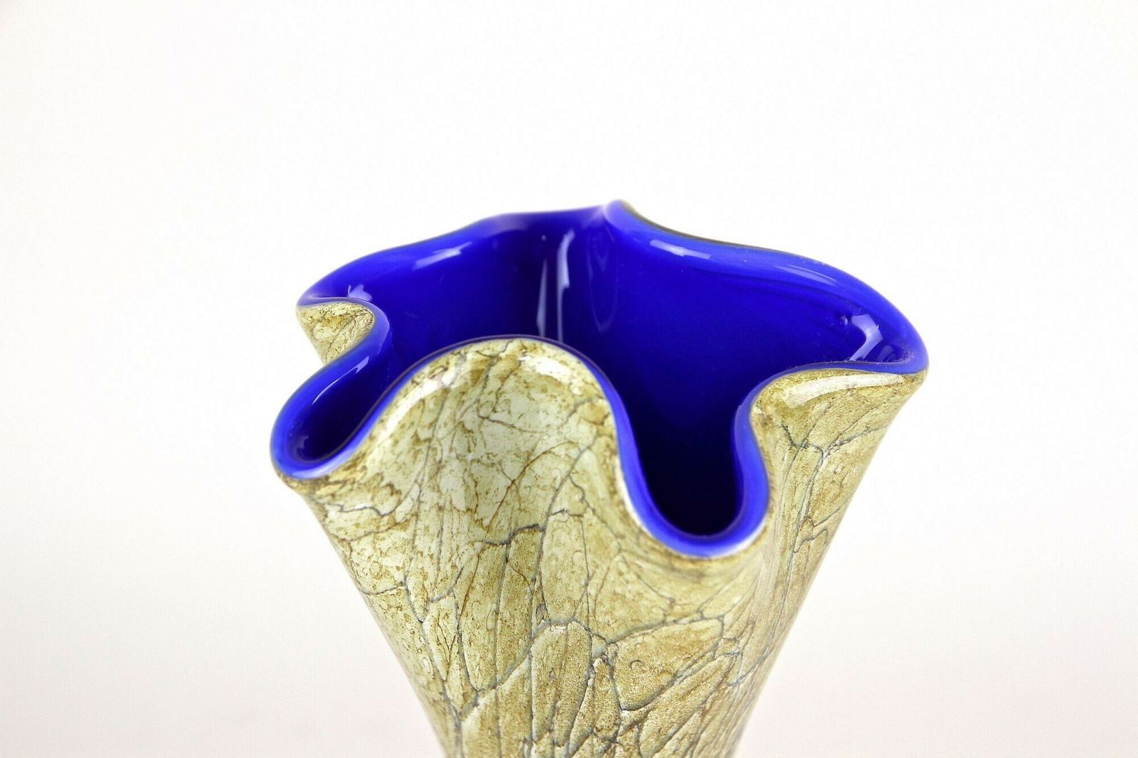photo furniture Mid Century Modern Murano Glass Vase With Blue Glass Thread, Italy Ca. 1970s