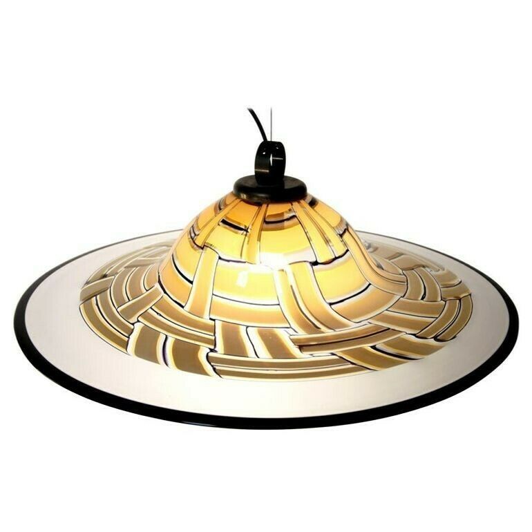 Barovier & Toso Large Tessere Ambra Suspension Clear Incalmo Black Bead Murano