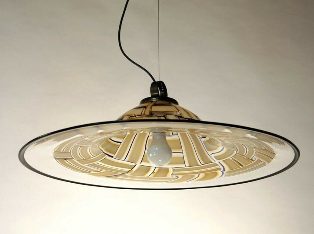 Barovier & Toso Large Tessere Ambra Suspension Clear Incalmo Black Bead Murano photo for sale