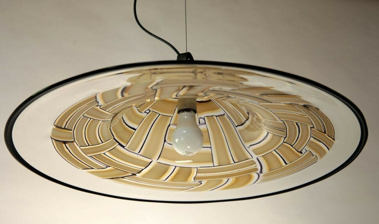 photo vinterior Barovier & Toso Large Tessere Ambra Suspension Clear Incalmo Black Bead Murano