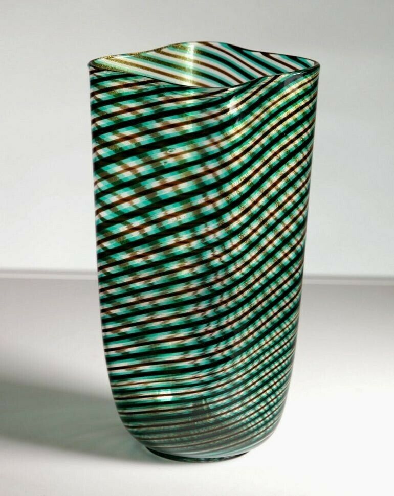 Murano Glass Mezza Filgrana, Green Amethyst Clear With Gold Leaf, Cenedese Attr photo for sale