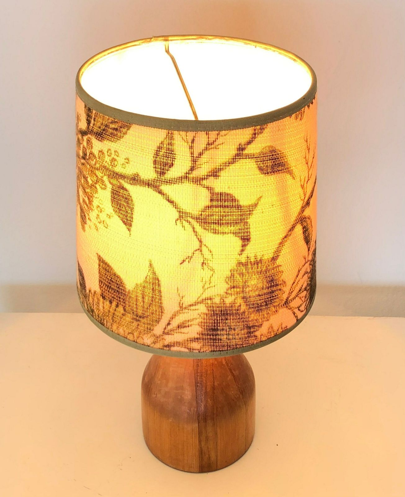 Vintage Danish Mid Century Table Lamp In Solid Wood With Organic Shape And Gorgeous Tubular Fabric Shade photo Lighting