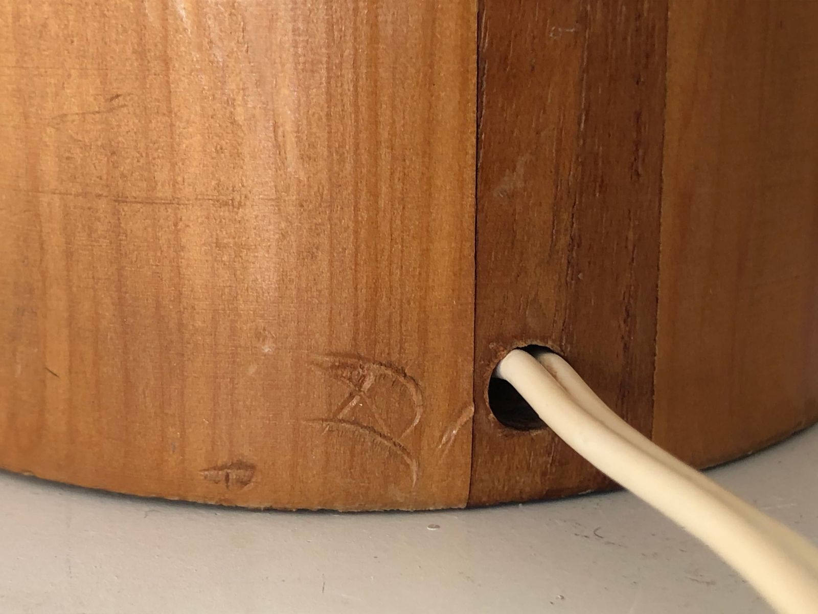photo for sale Vintage Danish Mid Century Table Lamp In Solid Wood With Organic Shape And Gorgeous Tubular Fabric Shade