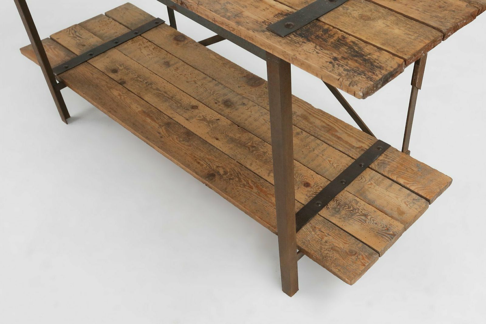 Industrial Side Table With Metal Frame And Wooden Top And Removable Platform, Belgium, 1920s photo buy