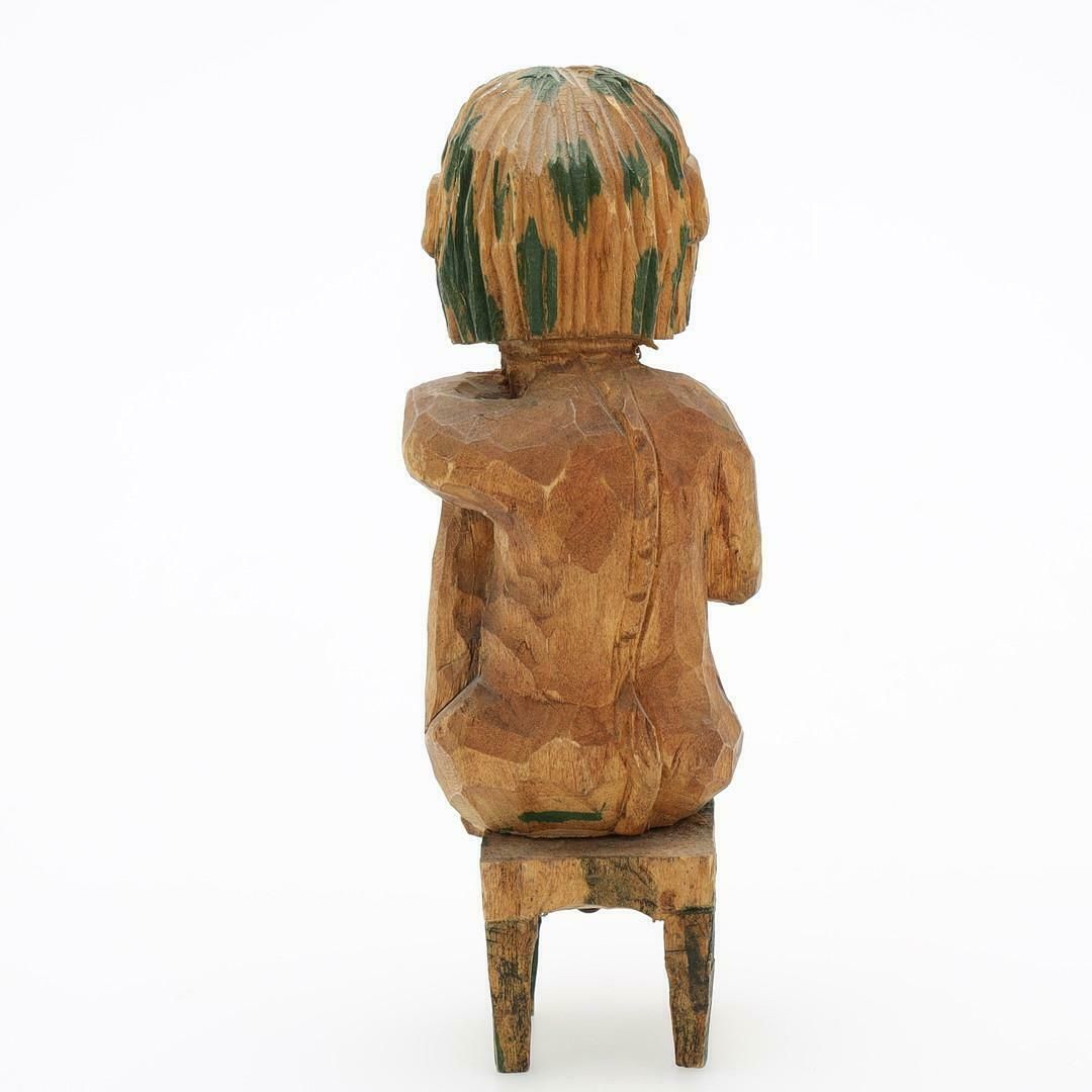 Antique Decorative Wooden Figurine Seated Figure On Stool 19 Century Swedish photo furniture