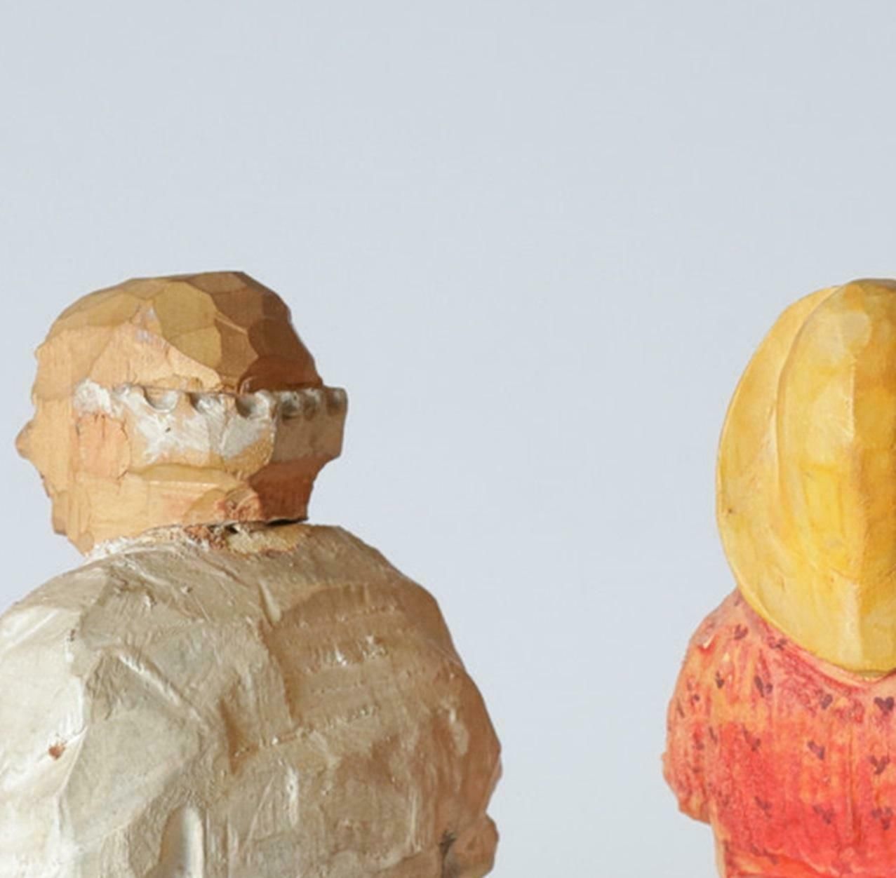 A Set Of 2 Antique Decorative Wooden Figurine Of Man & Woman Carving Sculptures photo Home Decor