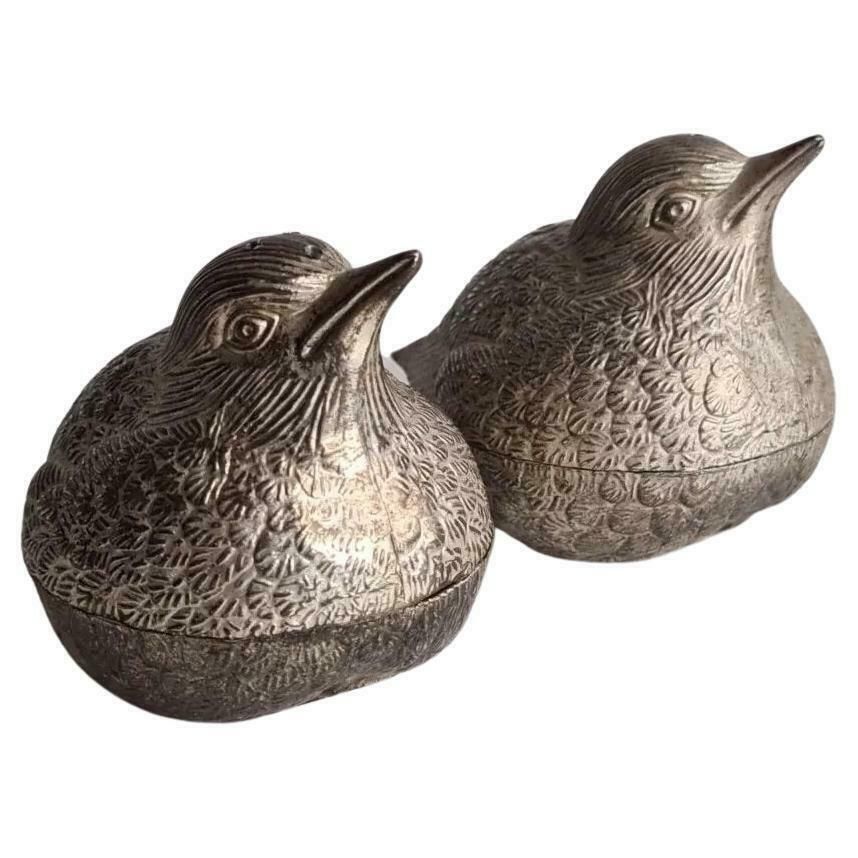 Decorative Silver Salt Shaker, A Pair Of Antique Salt Shaker Sliver Quail Birds photo furniture
