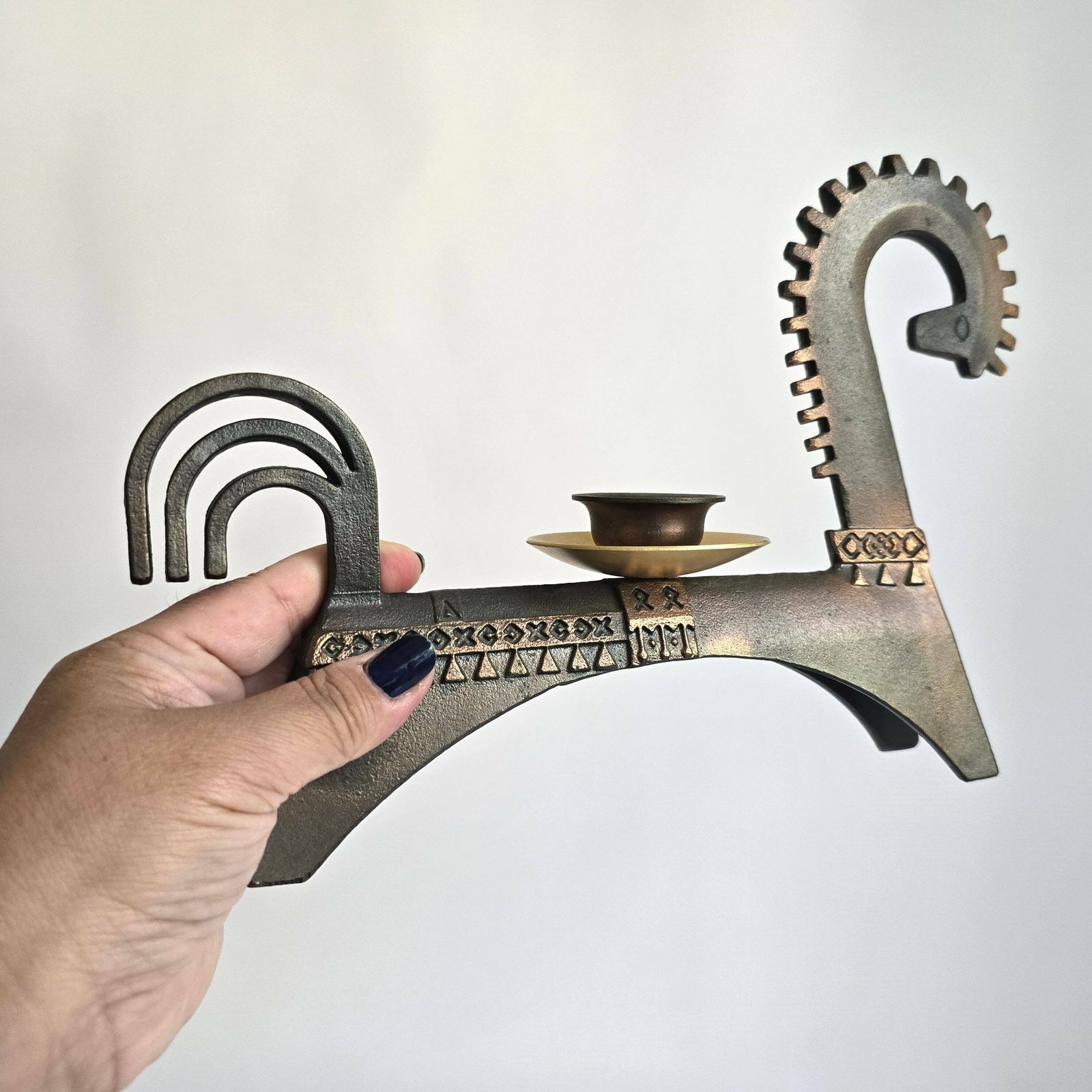 Vintage Mid Century Modern Kandelaar, Smeedijzer Met Messing, Jaren 1960 Ontwerp, Ussr photo vintage