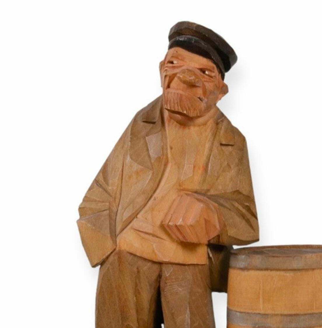 Antique Decorative Wooden Figurine Of Old Man Carl Olof Trygg Carving Sculpture photo vinterior