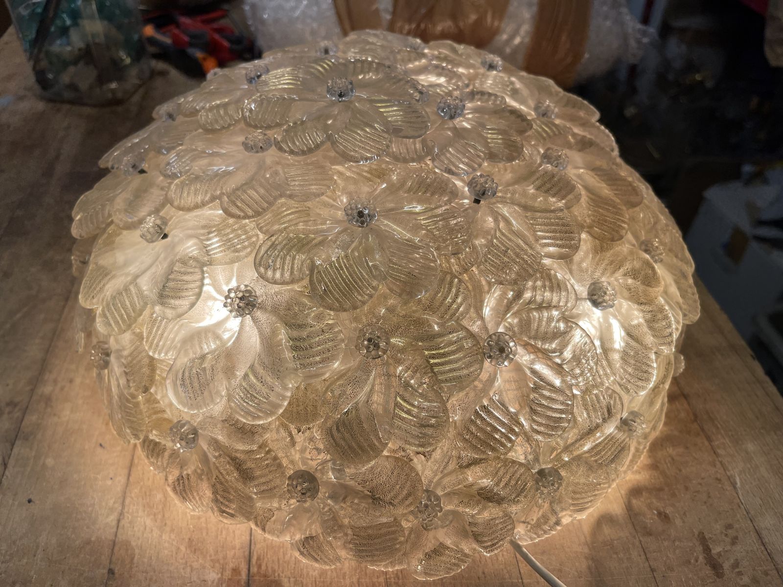 Ceiling Lamp Bunch Of Flowers Murano Art Glass, 1940s Mid Century Modern  photo 1962.0