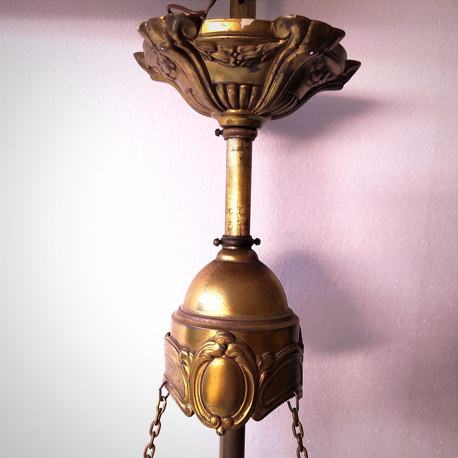 Early 1900's Art Nouveau Brass And Crystal Bead Pendant Light. photo 1250.0