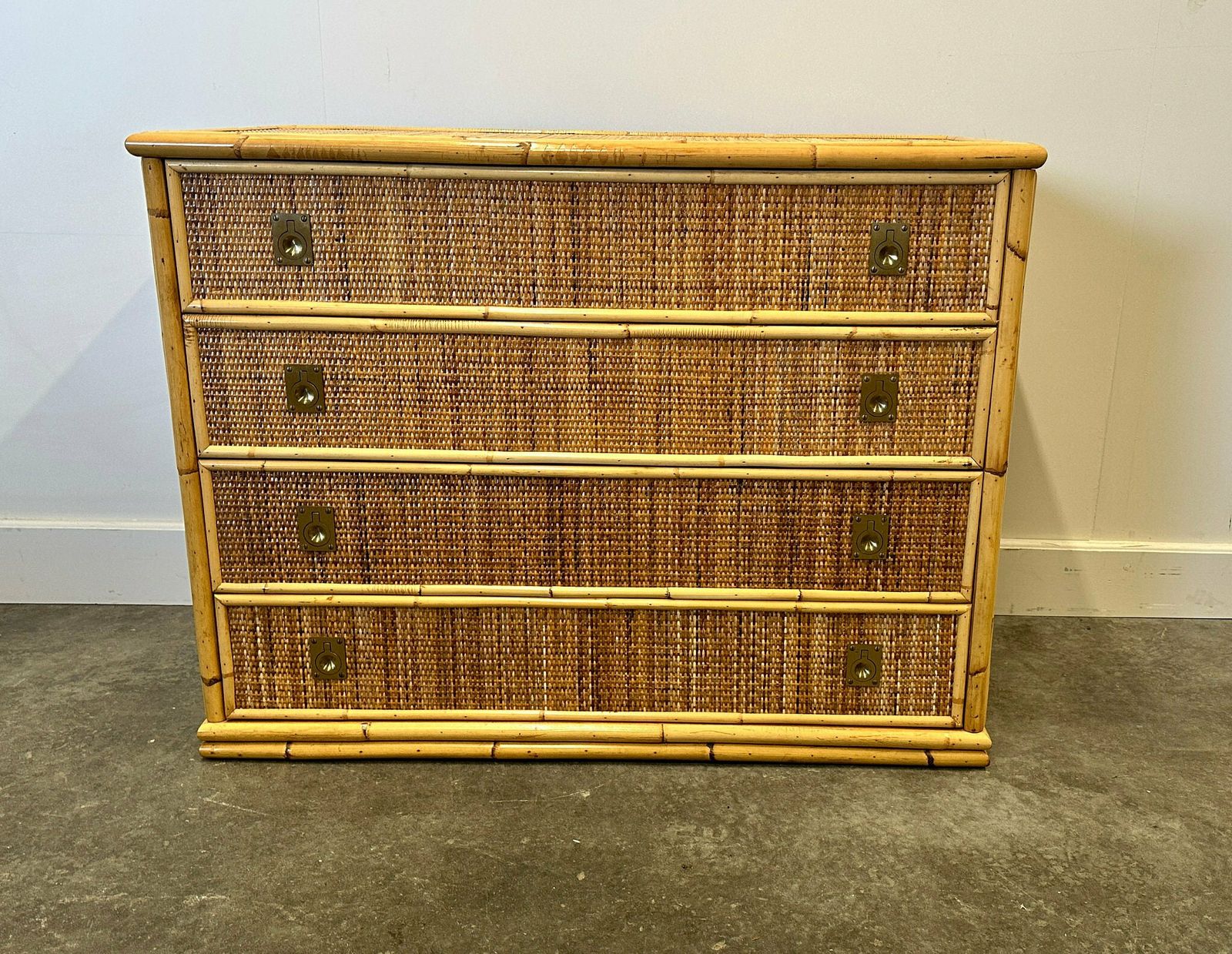 Midcentury Bamboo, Rattan And Brass Chest Of Drawers By Dal Vera, Italy, 1970s