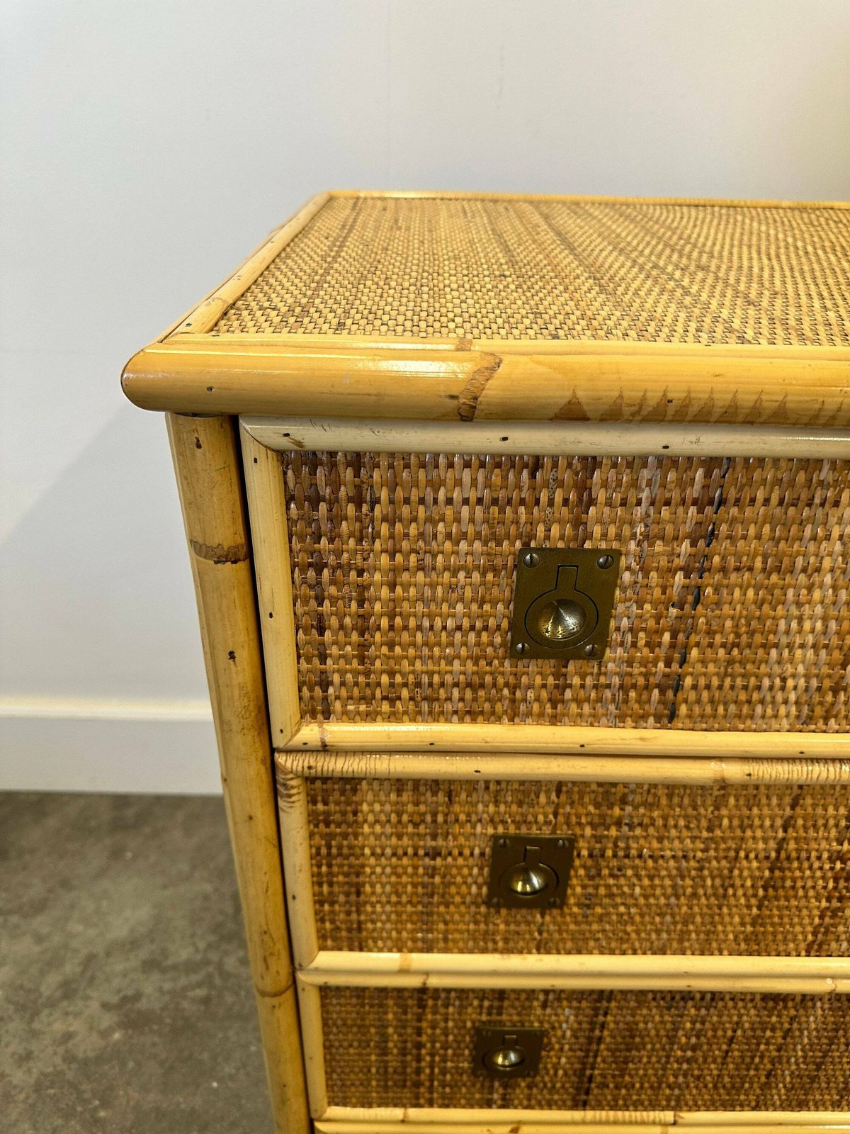 Mid Century Ladekast In Bamboe, Rotan En Messing Van Dal Vera, Italië, Jaren 1970 photo furniture