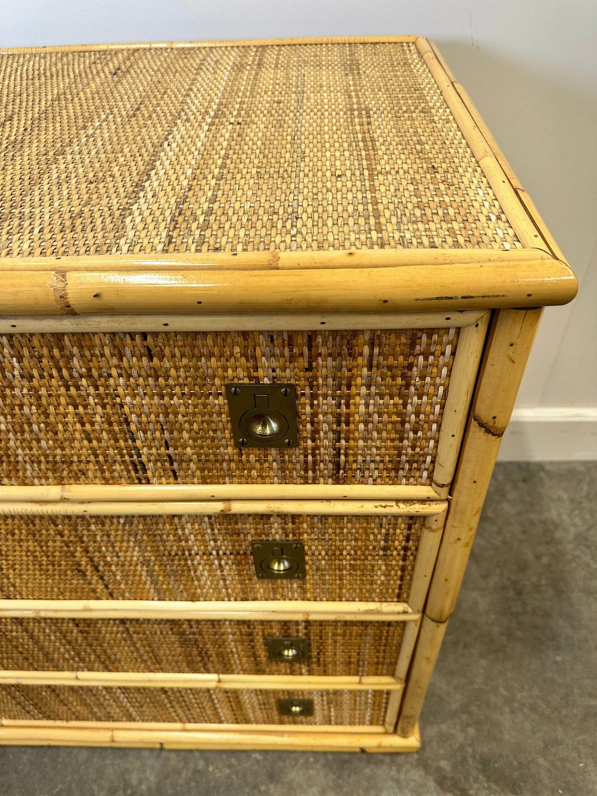 Midcentury Bamboo, Rattan And Brass Chest Of Drawers By Dal Vera, Italy, 1970s photo 1282.0