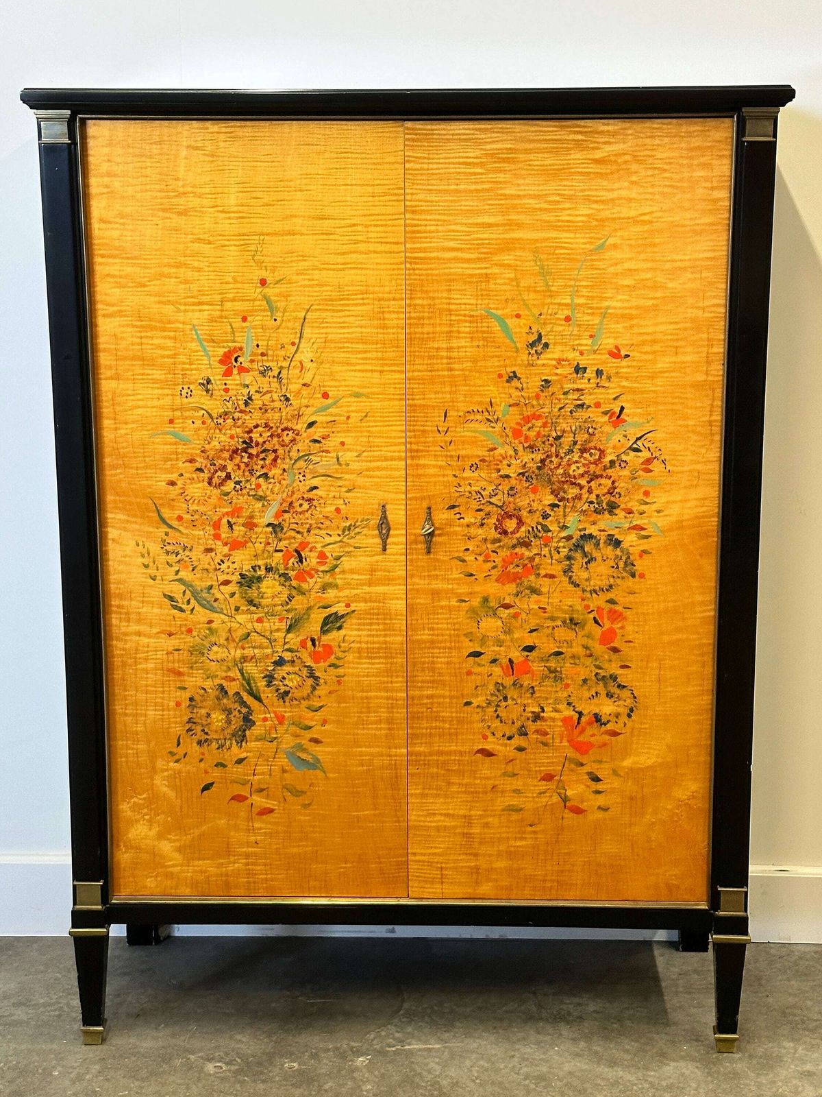 Exquisite 1950s Neoclassical Sycamore Secretaire By Frères De Coene, Belgium photo vintage