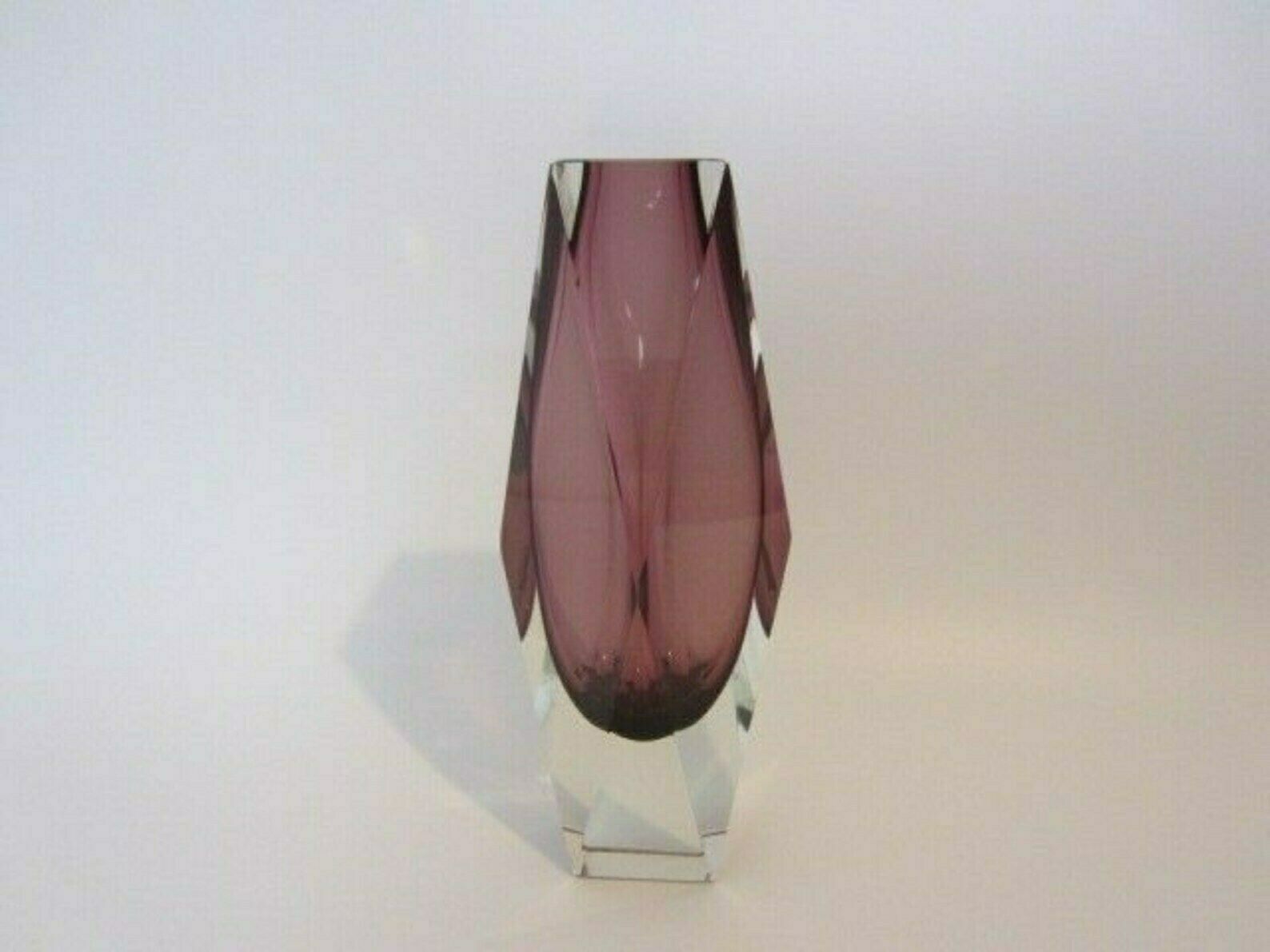 Geometric Space Age Pink Murano Sommerso Symmetric Art Glass Block Vase photo Home Decor