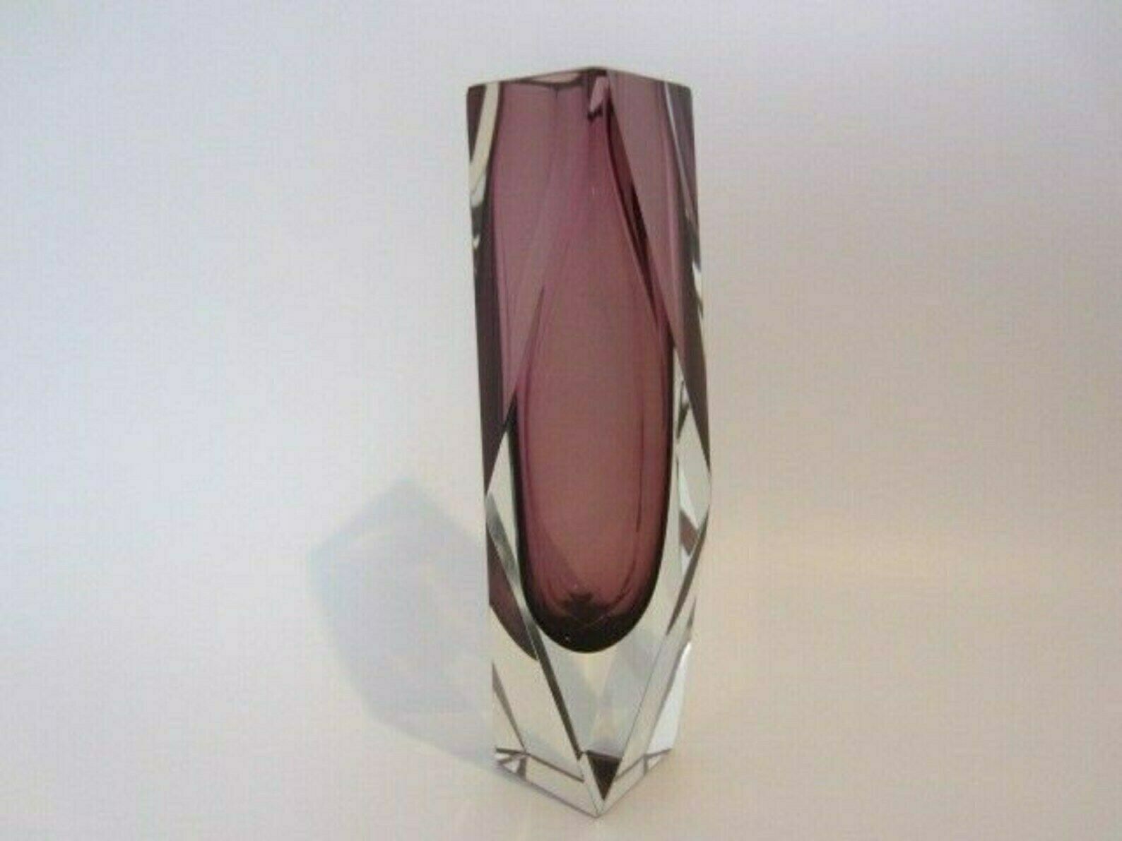 Geometric Space Age Pink Murano Sommerso Symmetric Art Glass Block Vase photo vinterior