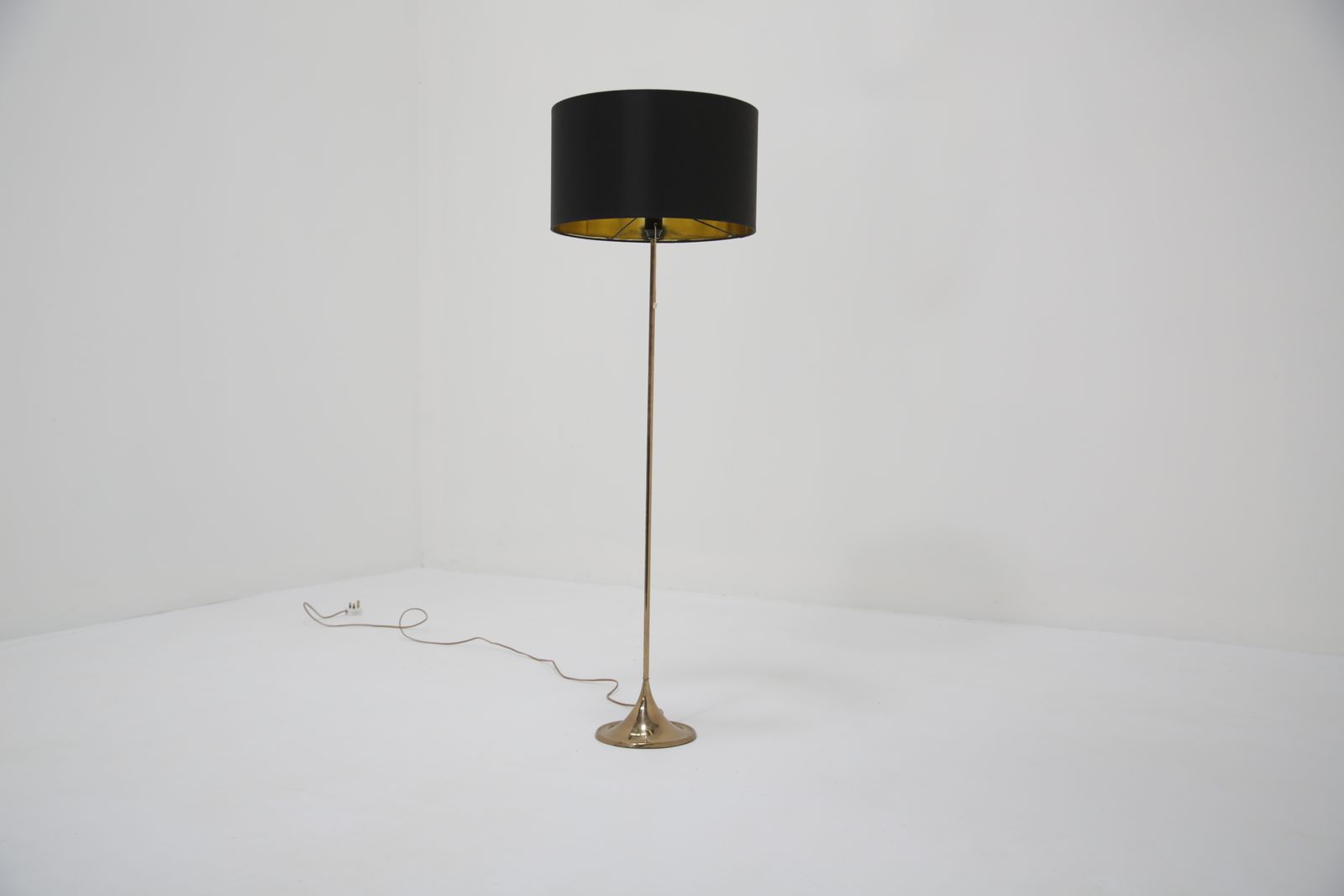 Brass Floor Lamp With Drum Shade, Model G 025, By Alf Svensson, Bergboms, Sweden, 1960s. photo for sale