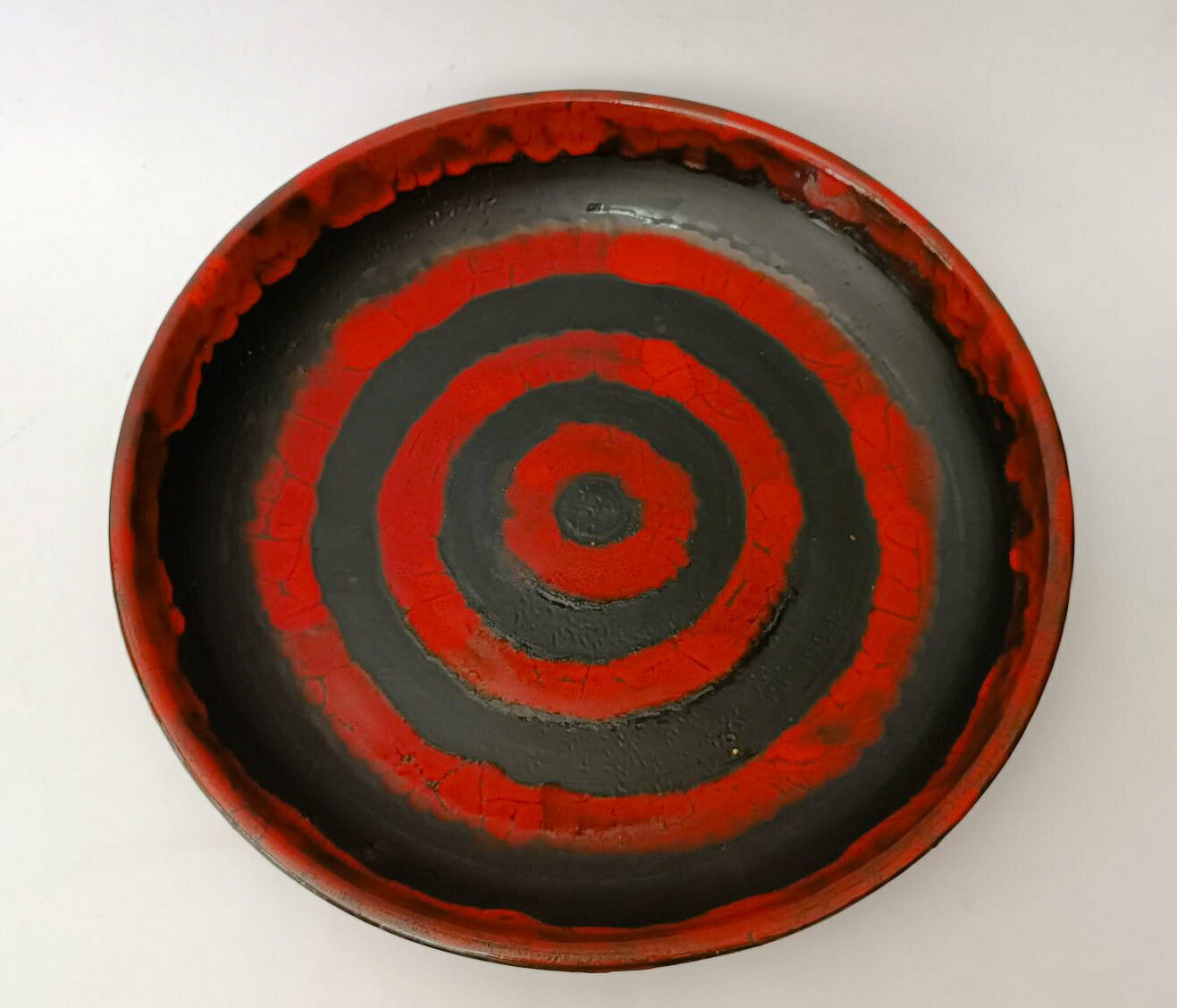 Mid Century Bitossi Ceramic Tray Plate Vintage Design Sottsass Era Red Black