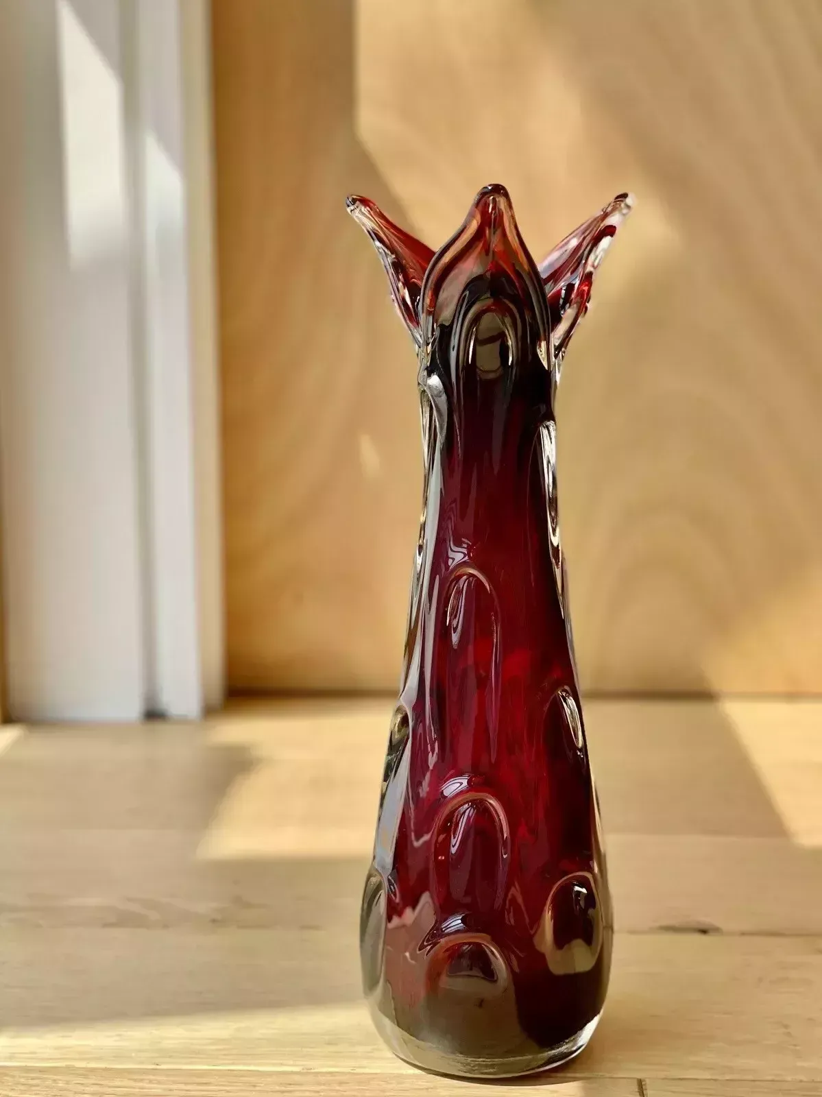 100.0 Czech Glass Vase Jan Beranek Skrdlovice Ruby Red Mid Century Vintage Art Glass photo