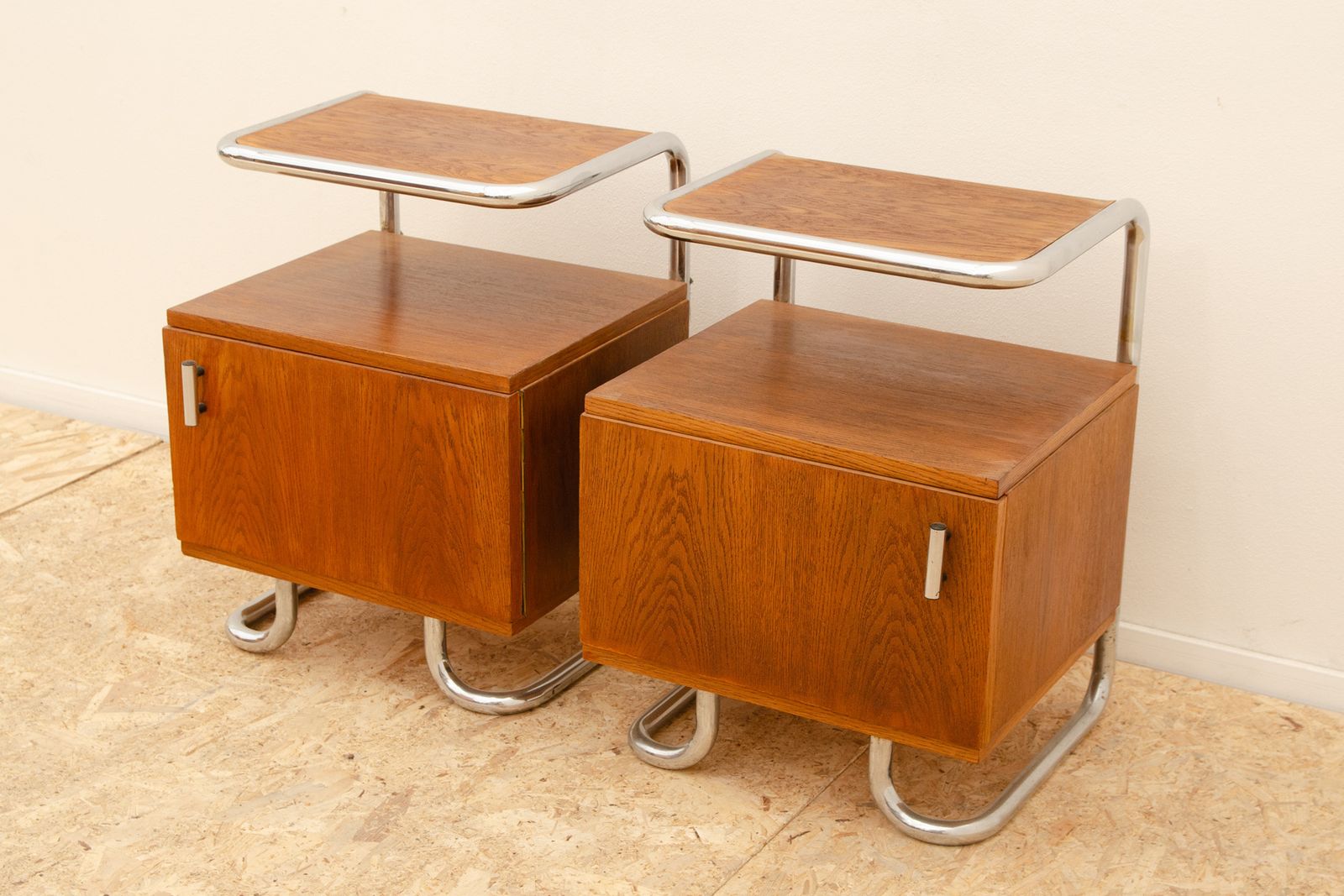 Pair Of Functionalist Chromed Night Stands By Vichr & Spol, 1950’s, Czechoslovakia photo for sale
