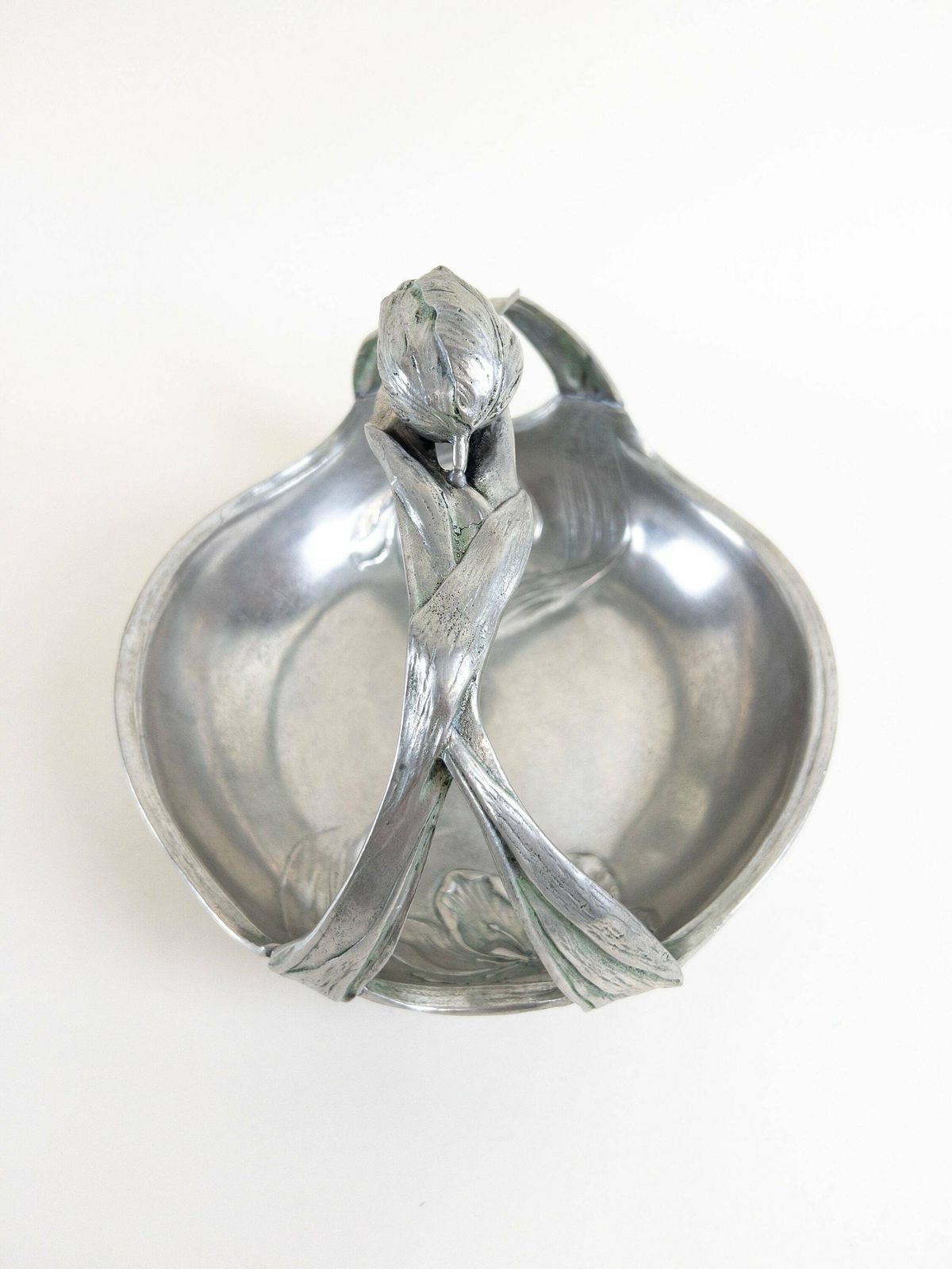 Floral Pewter Basket   Art Nouveau Pewter Centrepiece   Solid Heavy Pewter And Tin photo buy