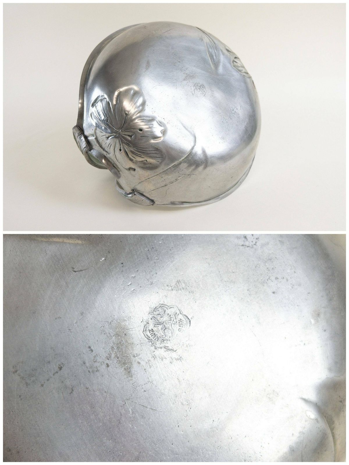 photo for sale Floral Pewter Basket   Art Nouveau Pewter Centrepiece   Solid Heavy Pewter And Tin