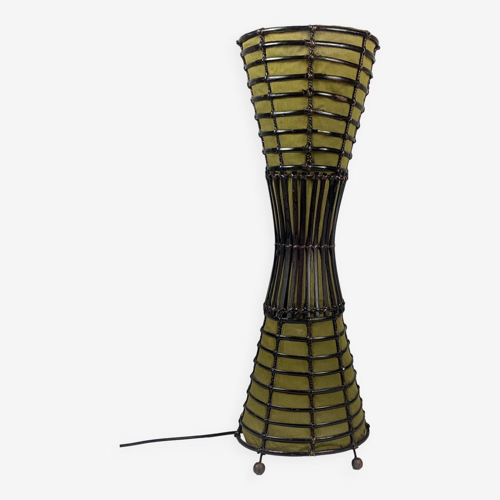 Bamboo And Fabric Floor Lamp In The Manner Of Franco Albini