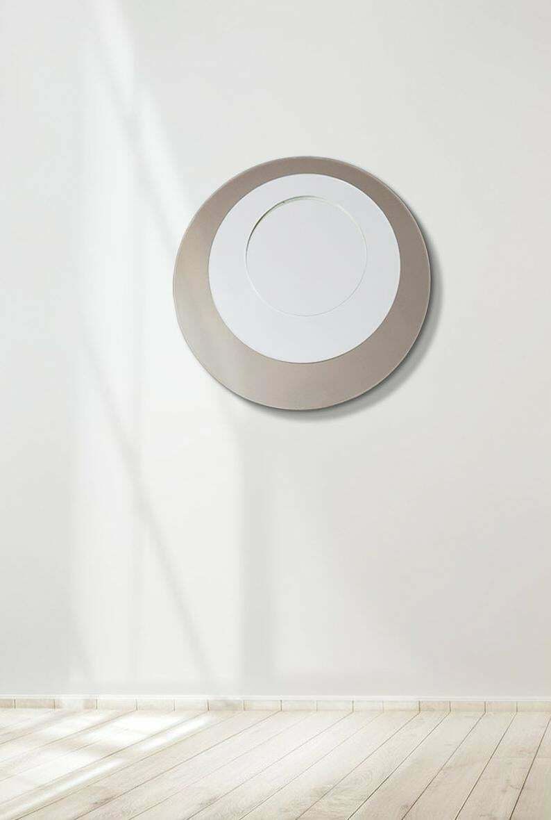 Mid Century Modern Round Brown Glass Wall Mirror, Italy 1970s photo furniture