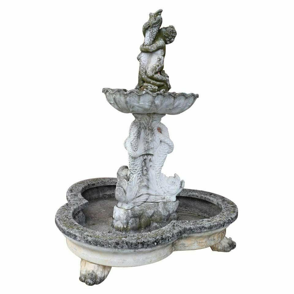 Neoclassical Stone Garden Fountain With Statue, 1930s
