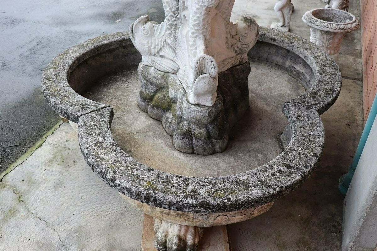 Neoclassical Stone Garden Fountain With Statue, 1930s photo 21899.0
