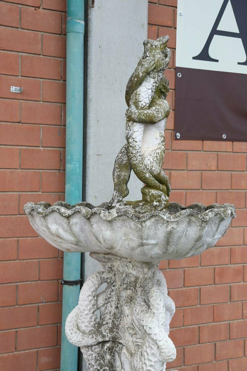 Neoclassical Stone Garden Fountain With Statue, 1930s photo vintage