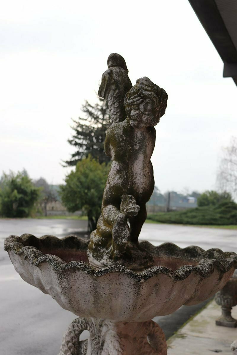 photo furniture Neoclassical Stone Garden Fountain With Statue, 1930s